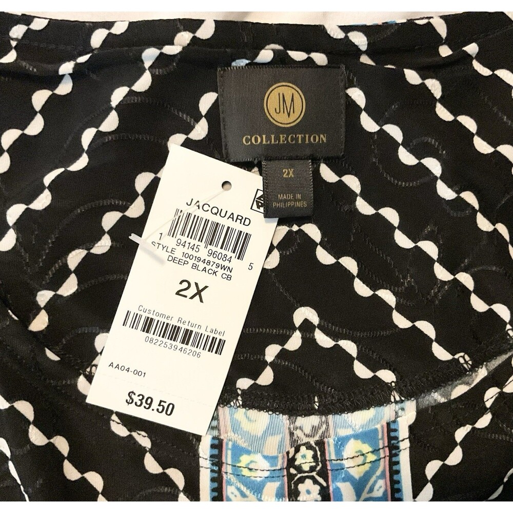 JM Collection Women's Plus Size Jacquard 3/4-Sleeve Top Size 2X, Black NWT - Picture 7 of 9